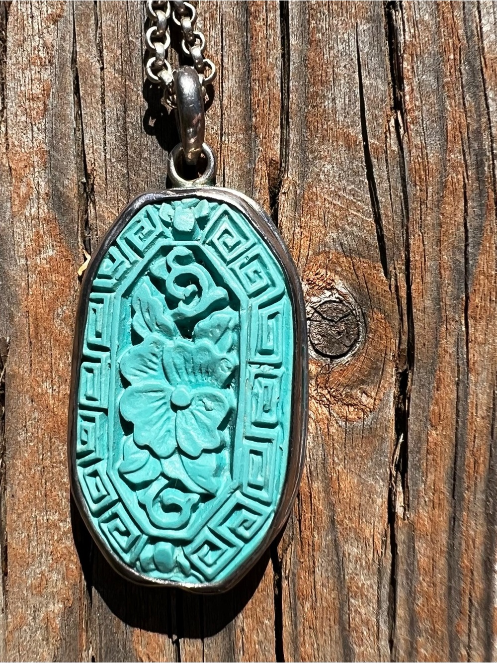 Turquoise Floral Carved Pendant Necklace - Women Jewelry